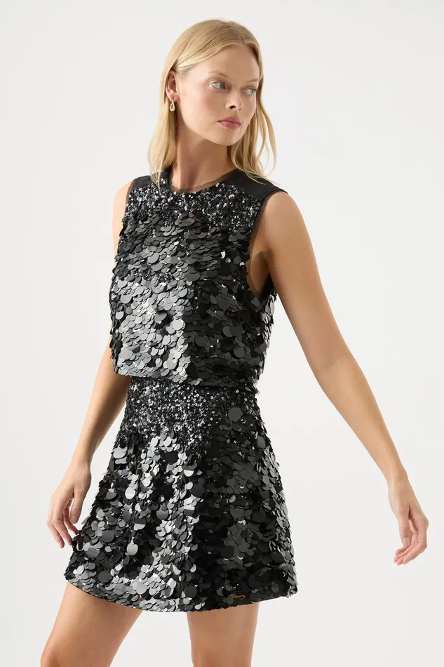 Aje Celeste Sequin Shell Top Black Women Tops