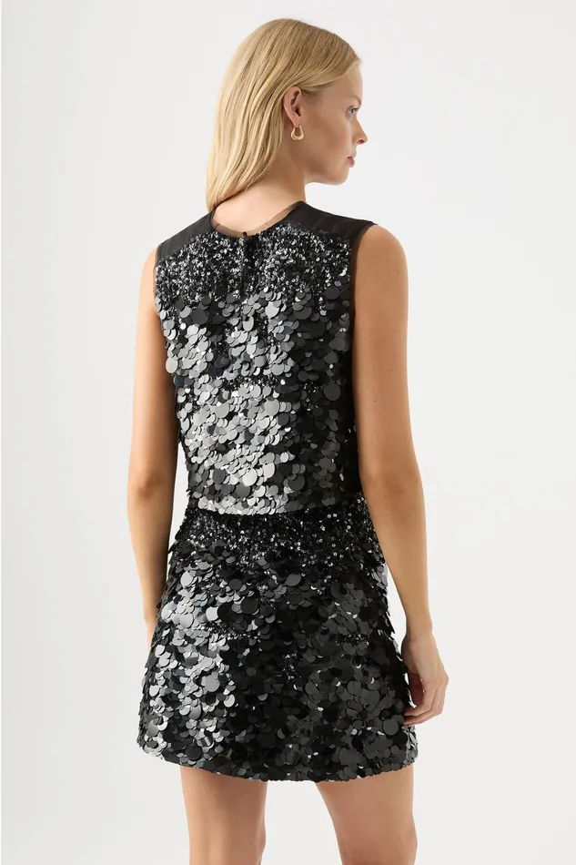 Aje Celeste Sequin Shell Top Black Women Tops