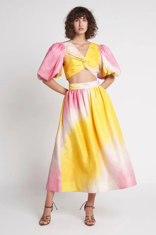 Aje Cloud Burst Midi Skirt Tie Dye Pink Women Skirts
