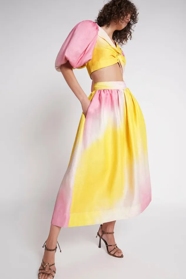 Aje Cloud Burst Midi Skirt Tie Dye Pink Women Skirts