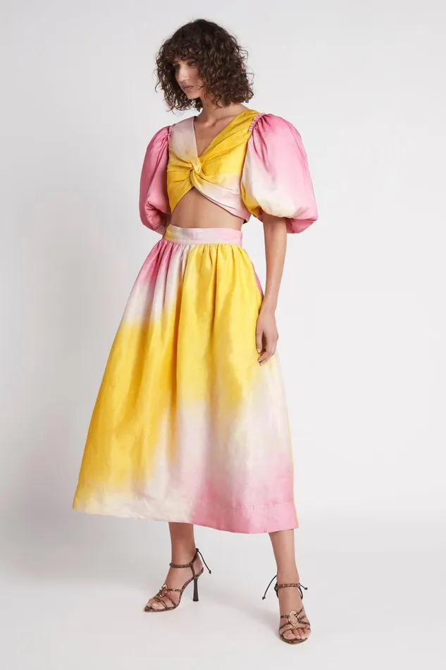 Aje Cloud Burst Midi Skirt Tie Dye Pink Women Skirts