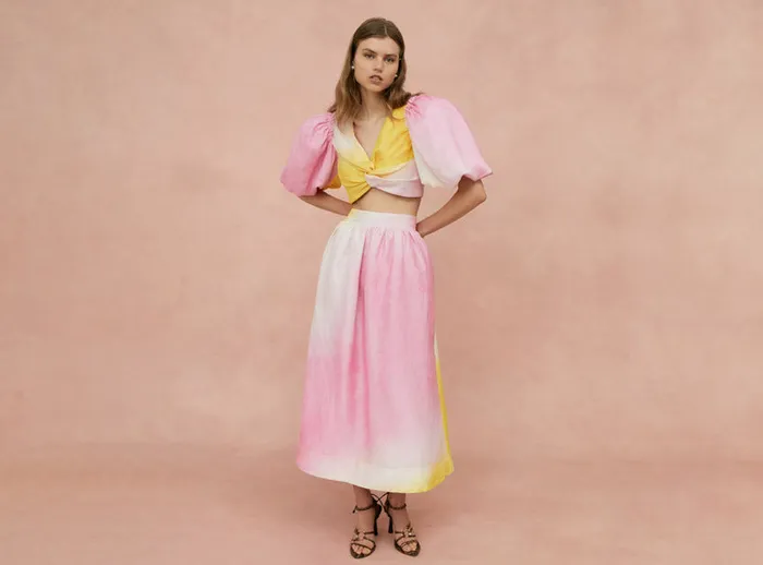 Aje Cloud Burst Midi Skirt Tie Dye Pink Women Skirts