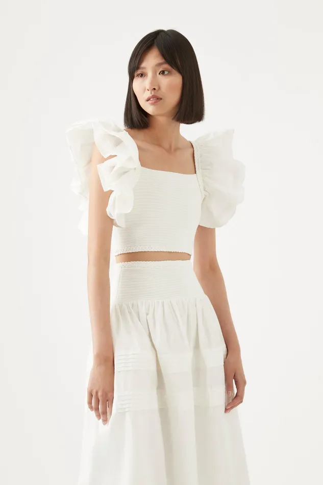 Aje Corinne Knit Bodice Crop Top Ivory Women Tops