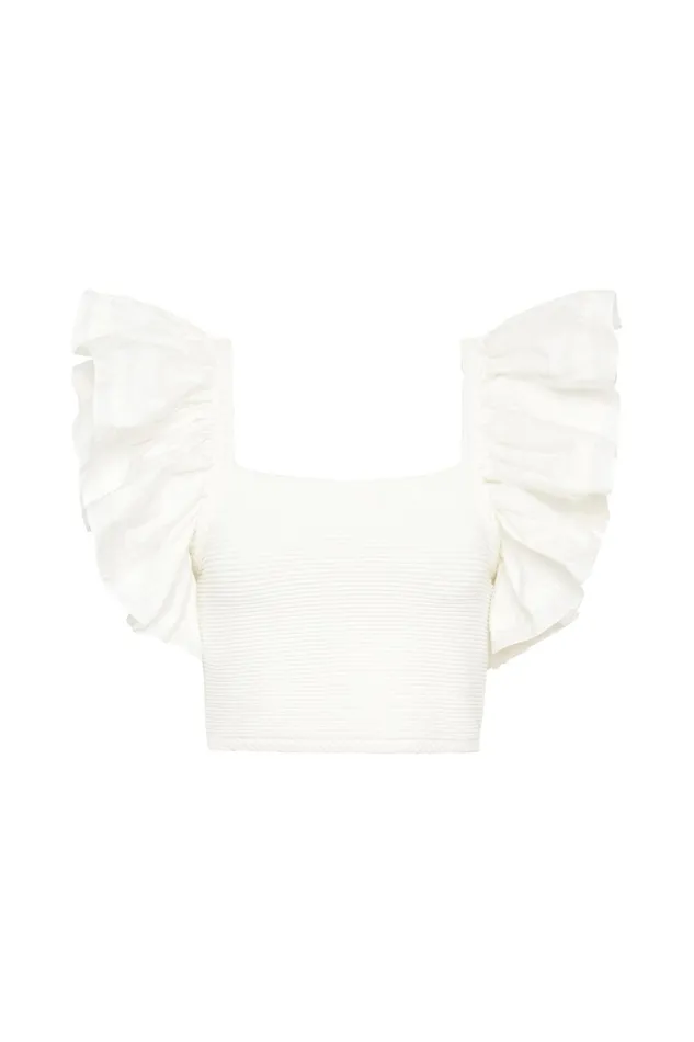 Aje Corinne Knit Bodice Crop Top Ivory Women Tops