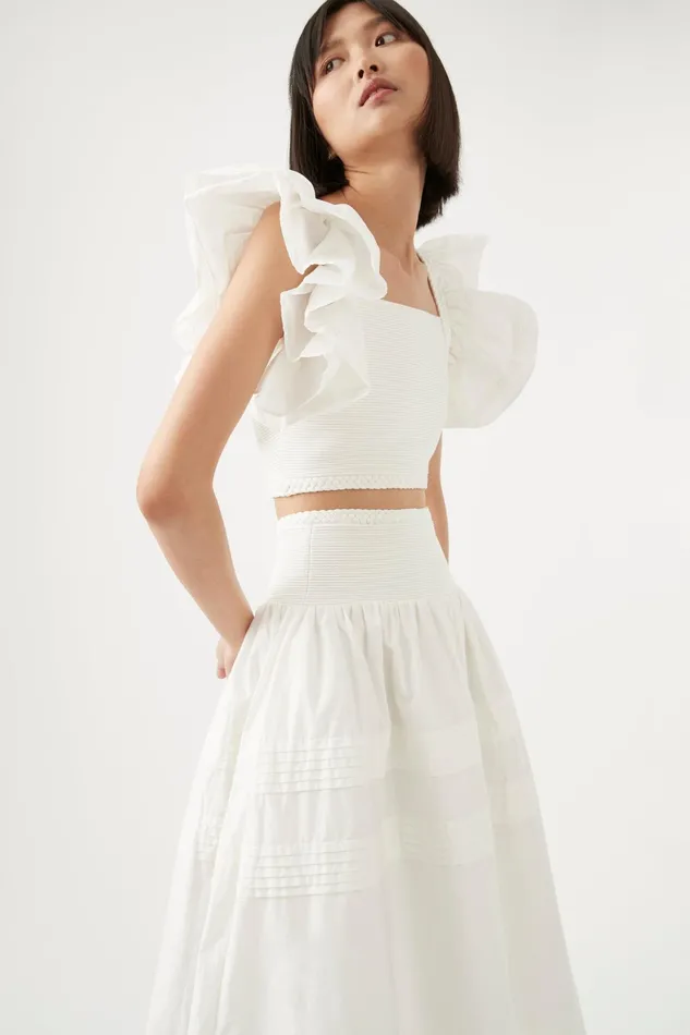 Aje Corinne Knit Bodice Crop Top Ivory Women Tops
