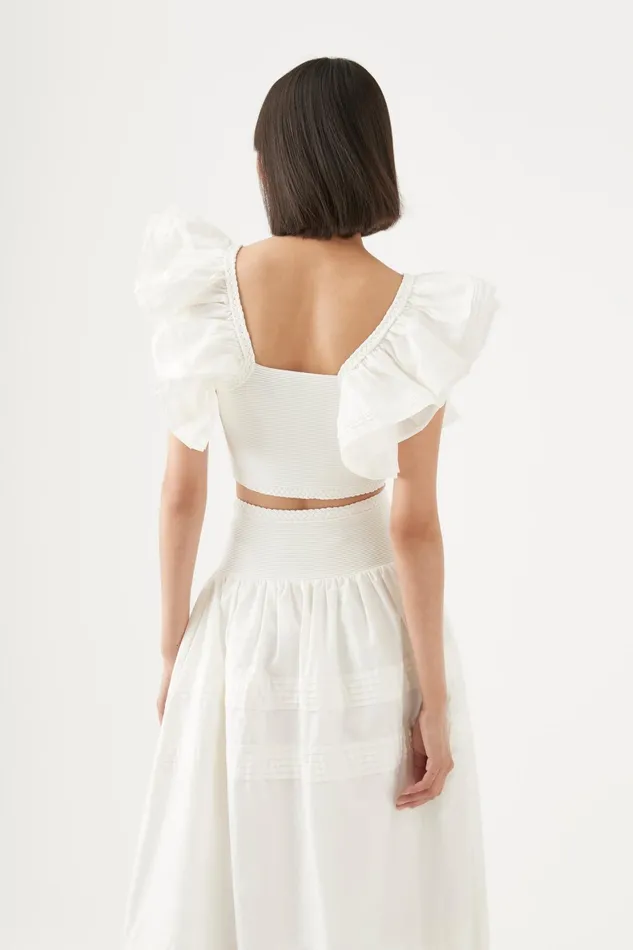 Aje Corinne Knit Bodice Crop Top Ivory Women Tops
