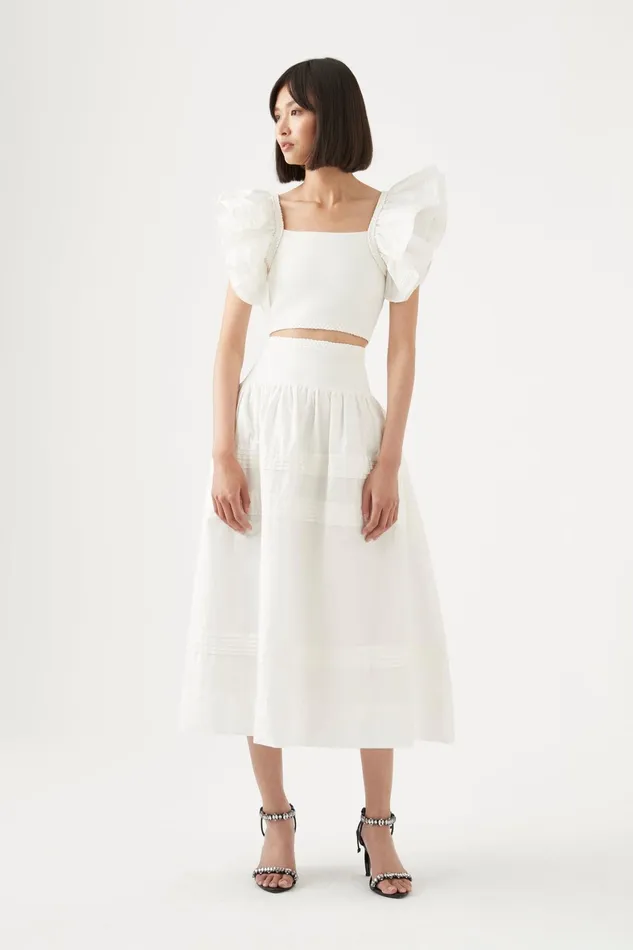 Aje Corinne Knit Bodice Crop Top Ivory Women Tops