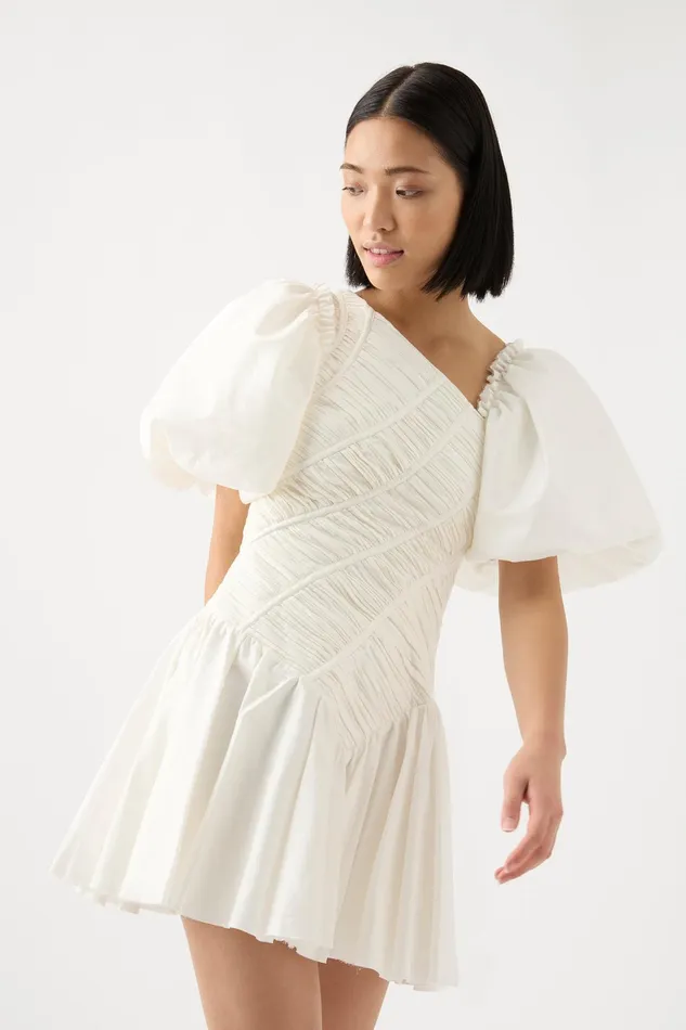 Aje Dawn Drawstring Mini Dress Ivory Women Dresses