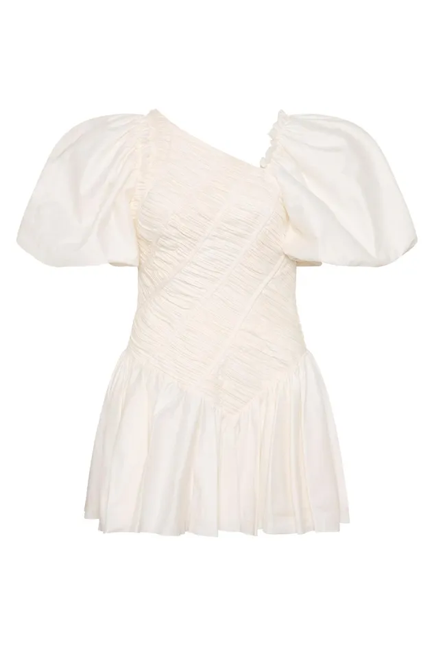 Aje Dawn Drawstring Mini Dress Ivory Women Dresses