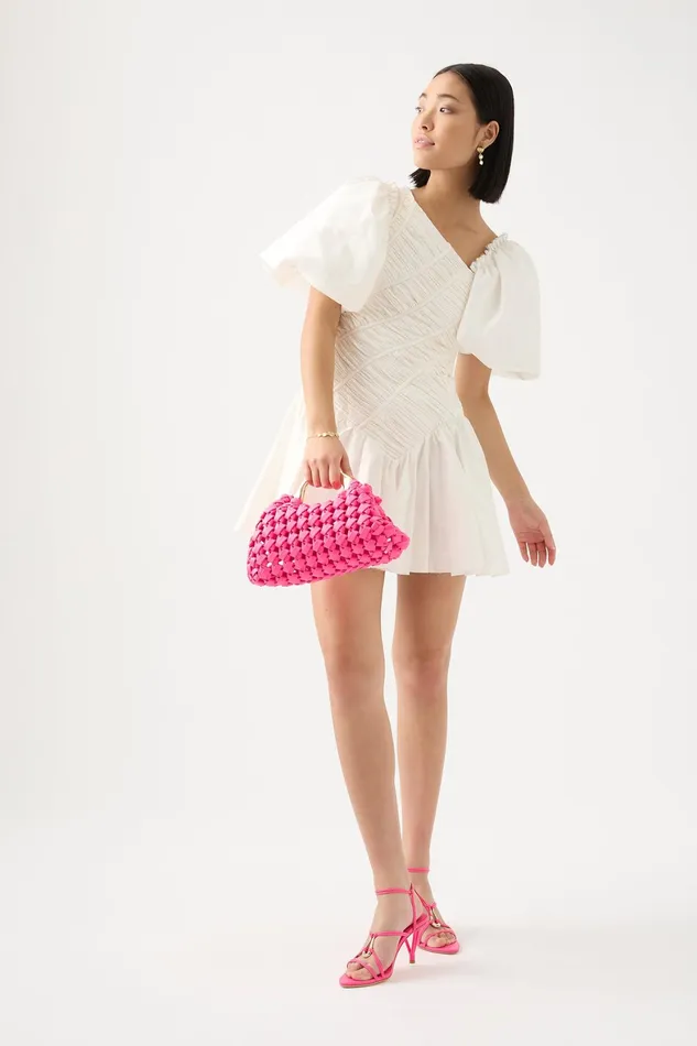Aje Dawn Drawstring Mini Dress Ivory Women Dresses