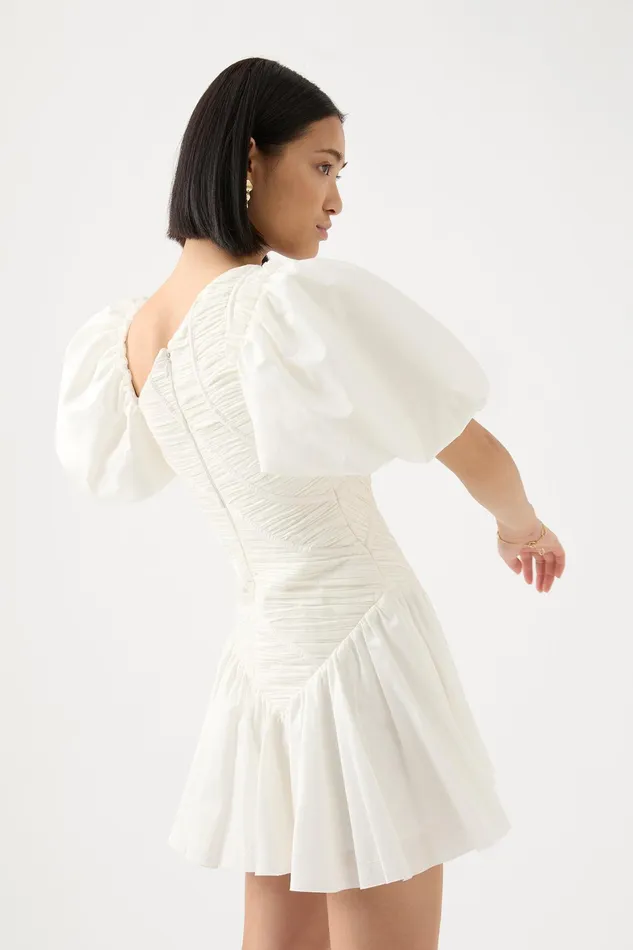 Aje Dawn Drawstring Mini Dress Ivory Women Dresses