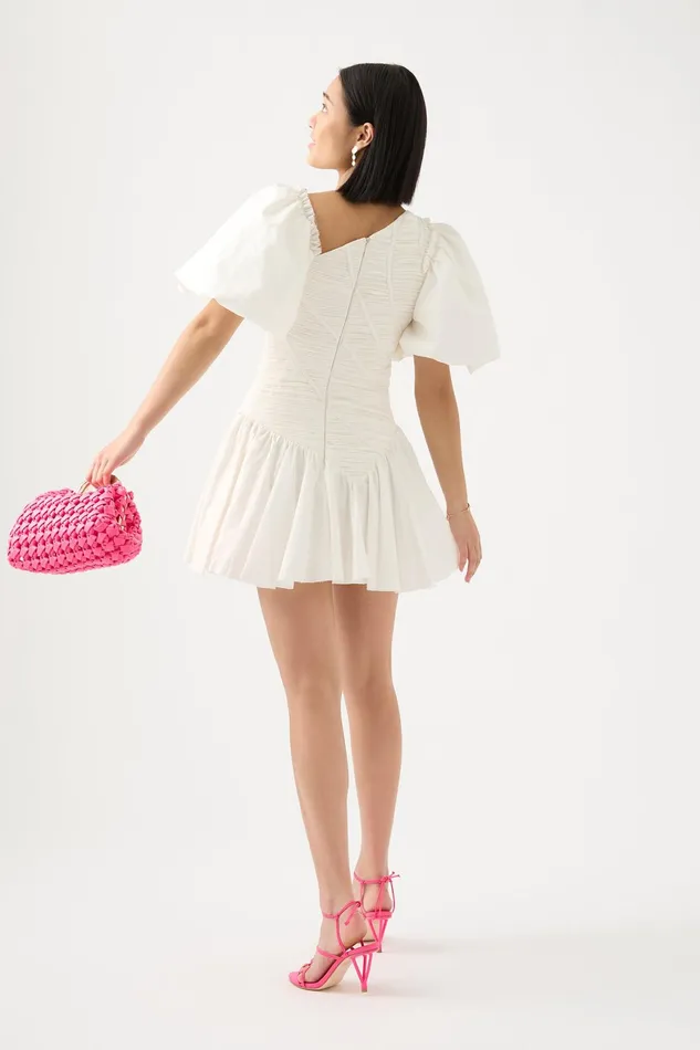 Aje Dawn Drawstring Mini Dress Ivory Women Dresses