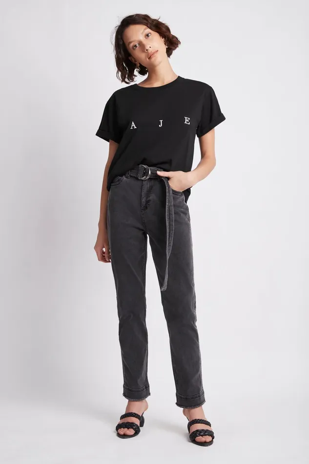 Aje Dylan Denim Belted Jean Black Women Denim