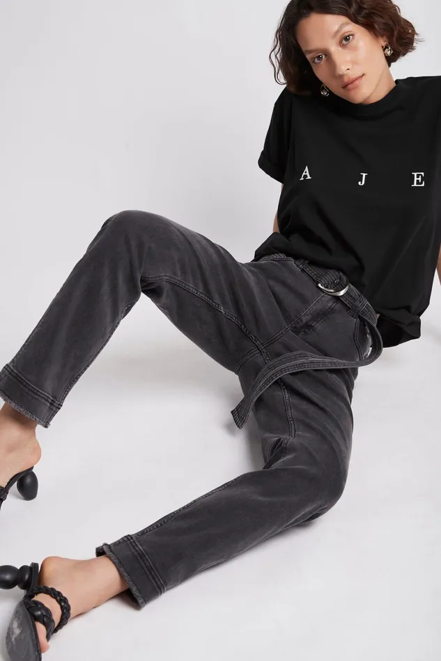 Aje Dylan Denim Belted Jean Black Women Denim
