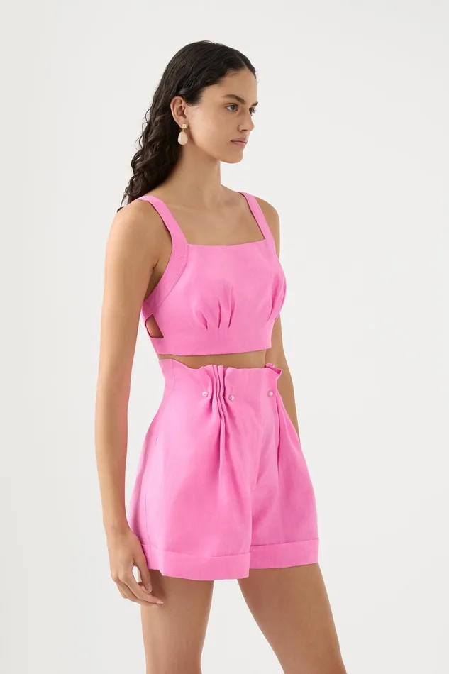 Aje Eden Tie Back Top Protea Pink Women Tops