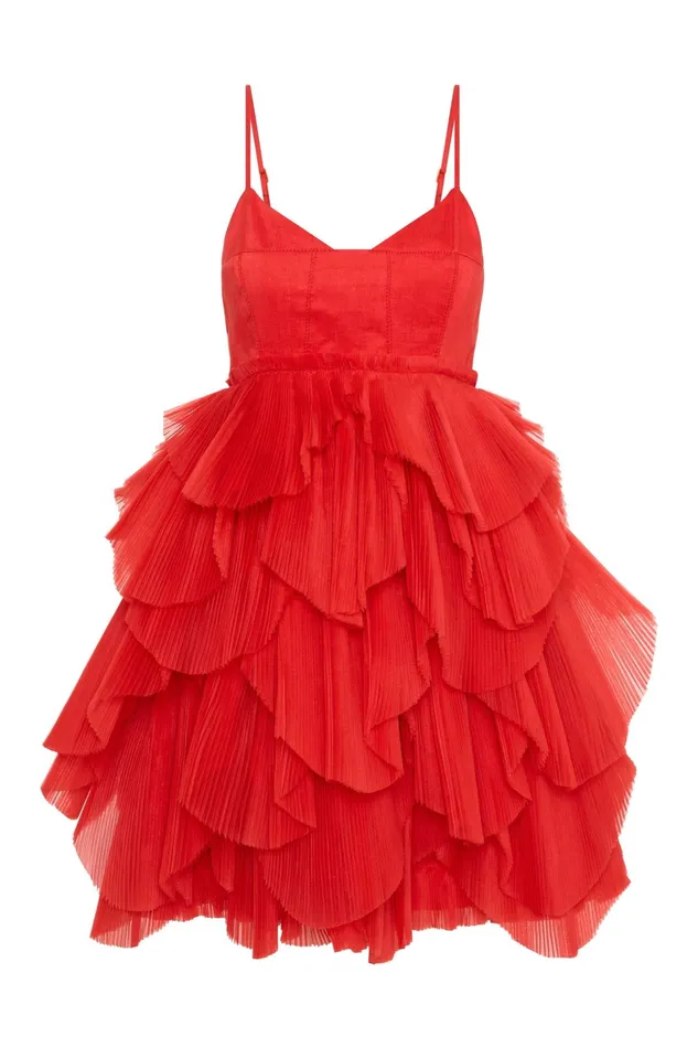 Aje Elsie Pleat Mini Dress Scarlet Red Women Dresses