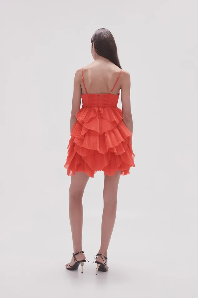 Aje Elsie Pleat Mini Dress Scarlet Red Women Dresses