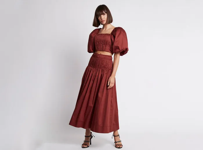 Aje Enamour Midi Skirt Burgundy Women Skirts