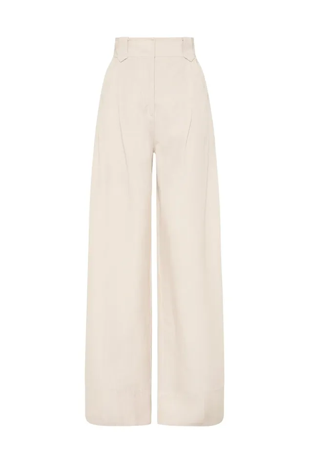 Aje Equinox Pleated Wide Leg Pant Sandstone Beige Women Pants