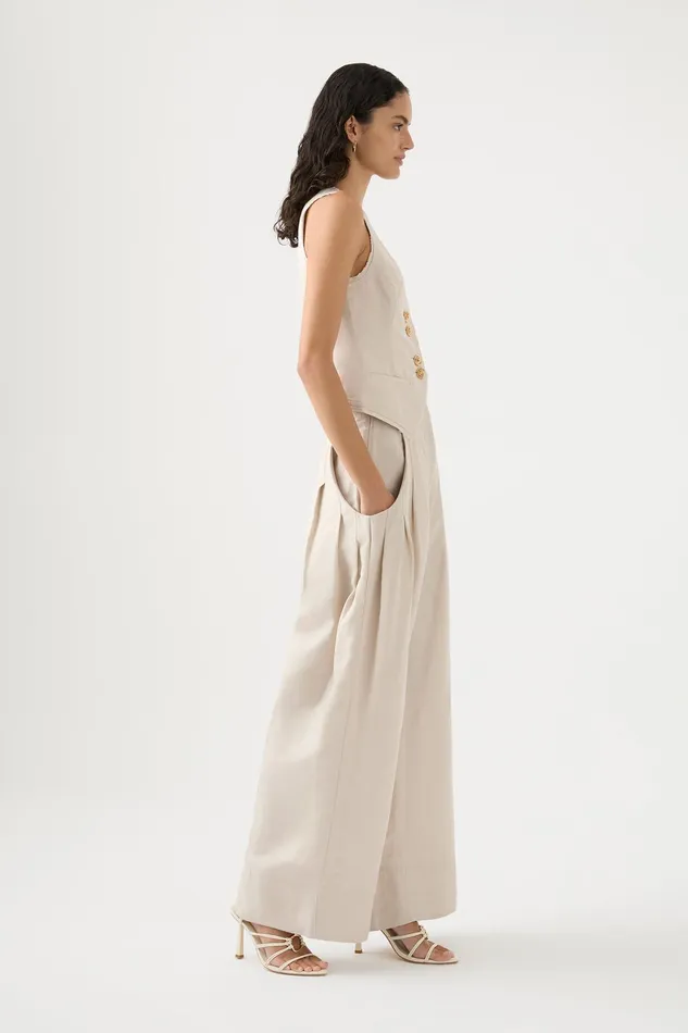 Aje Equinox Pleated Wide Leg Pant Sandstone Beige Women Pants
