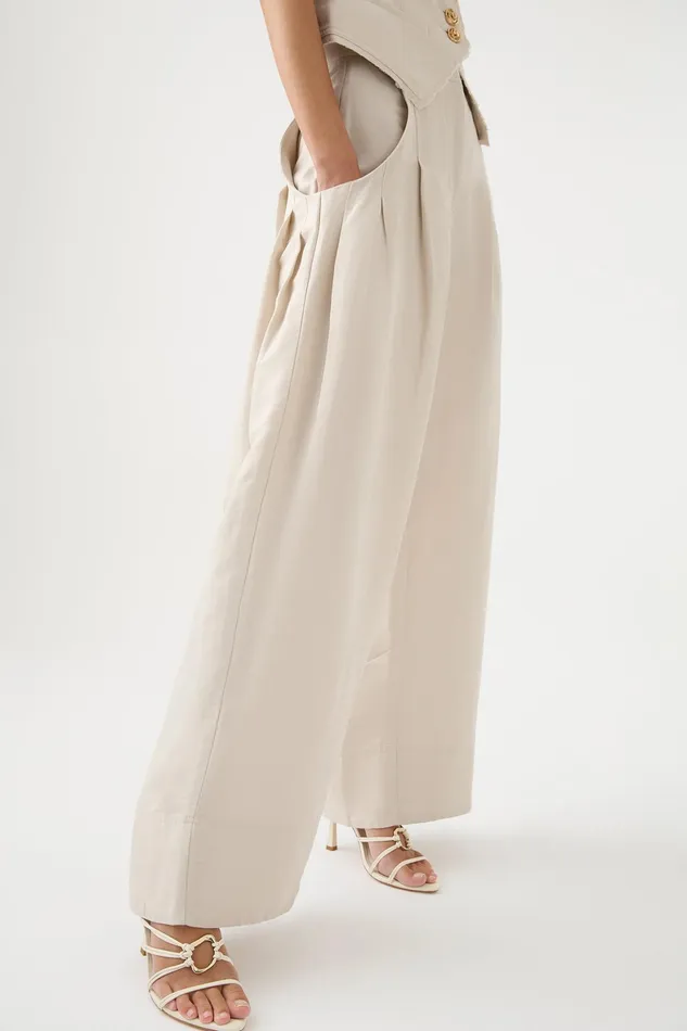 Aje Equinox Pleated Wide Leg Pant Sandstone Beige Women Pants