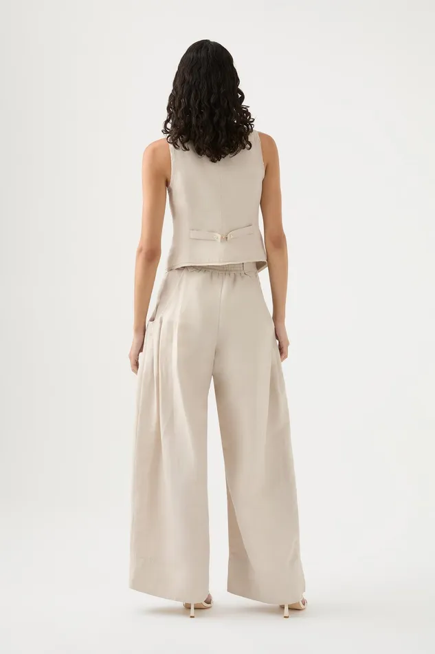 Aje Equinox Pleated Wide Leg Pant Sandstone Beige Women Pants