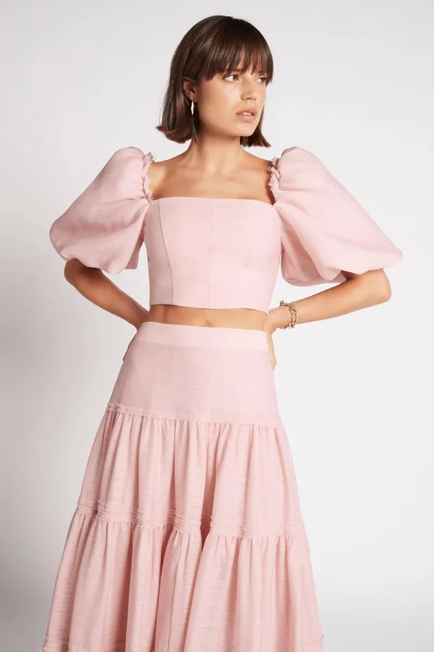 Aje Esme Puff Sleeve Cropped Top Dusty Pink Women Tops