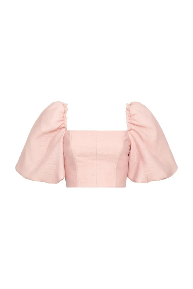 Aje Esme Puff Sleeve Cropped Top Dusty Pink Women Tops
