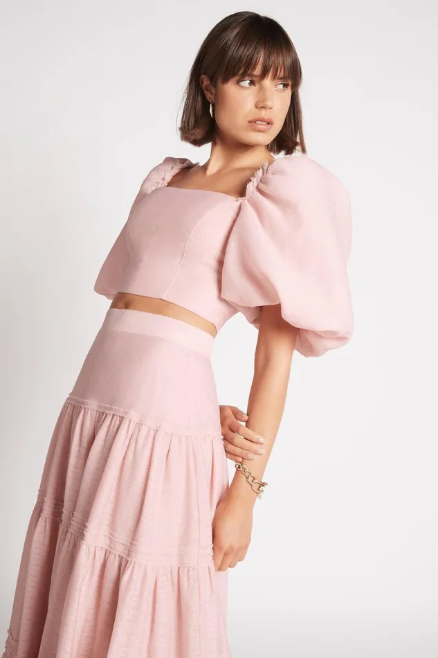 Aje Esme Puff Sleeve Cropped Top Dusty Pink Women Tops