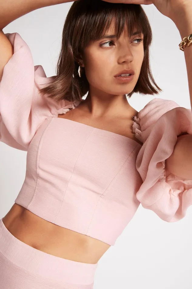 Aje Esme Puff Sleeve Cropped Top Dusty Pink Women Tops