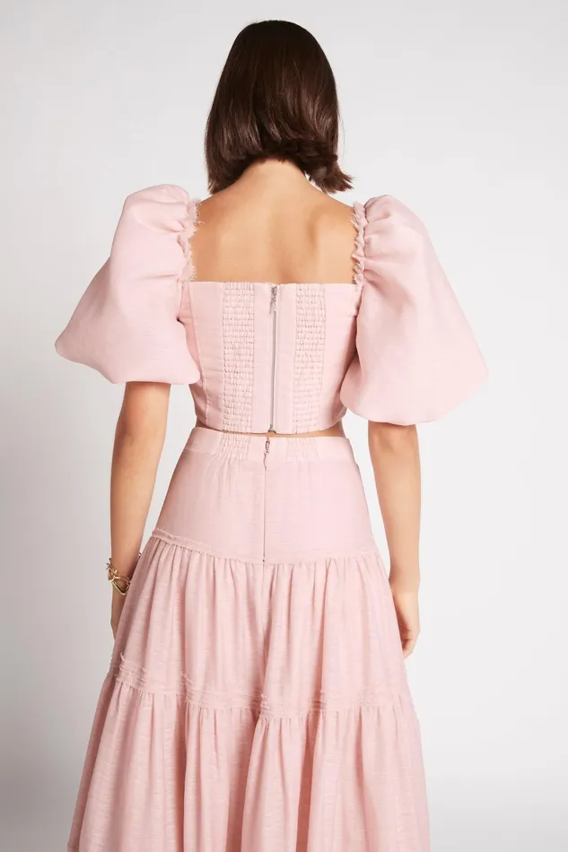 Aje Esme Puff Sleeve Cropped Top Dusty Pink Women Tops