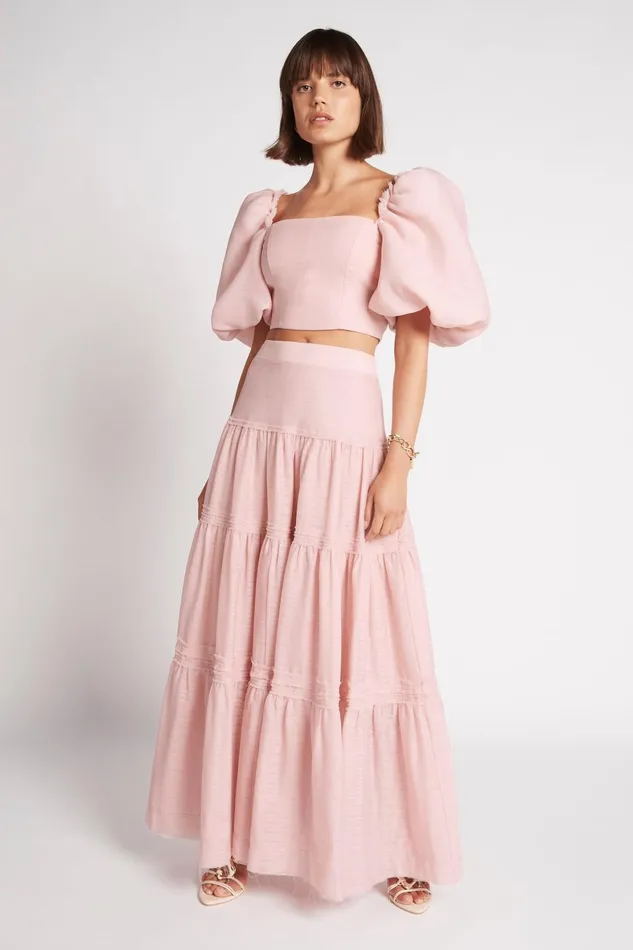 Aje Esme Puff Sleeve Cropped Top Dusty Pink Women Tops