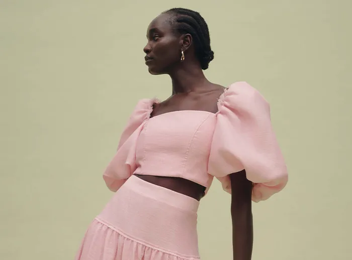 Aje Esme Puff Sleeve Cropped Top Dusty Pink Women Tops