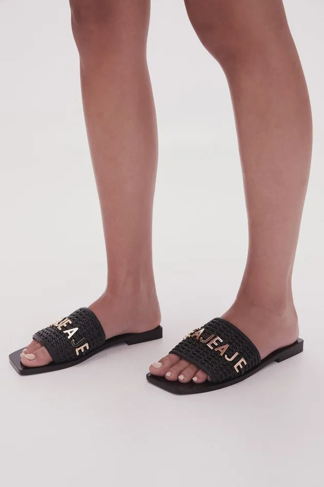 Aje Esme Woven Logo Slide Black Women Shoes