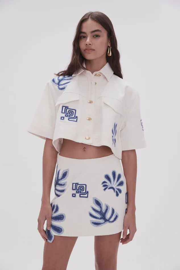 Aje Esprit Embroidered Crop Top Ivoryblue Women Tops