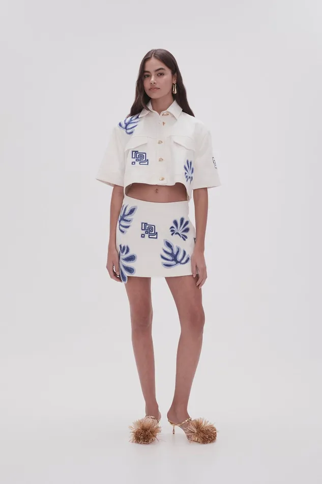 Aje Esprit Embroidered Crop Top Ivoryblue Women Tops