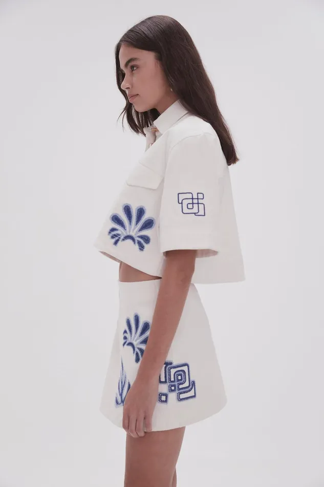 Aje Esprit Embroidered Crop Top Ivoryblue Women Tops