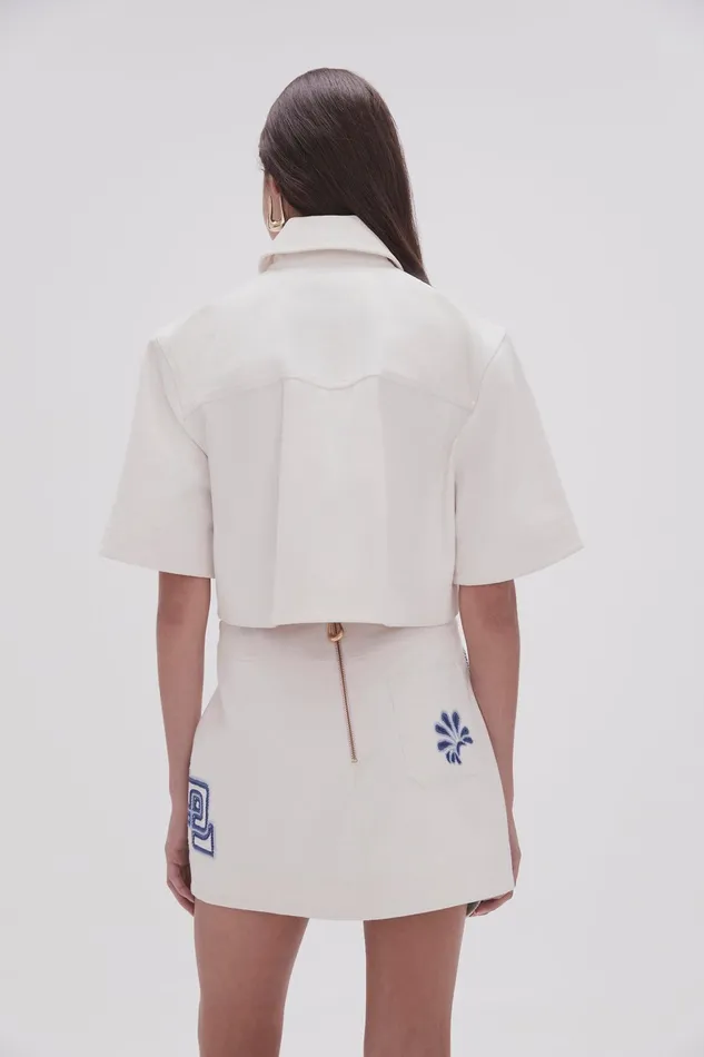 Aje Esprit Embroidered Crop Top Ivoryblue Women Tops