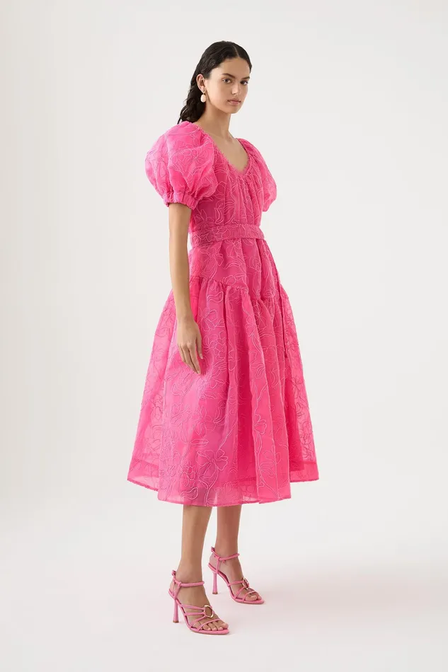 Aje Evangeline Cornelli Midi Dress Protea Pink Women Dresses