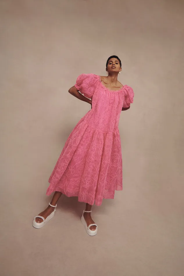 Aje Evangeline Cornelli Midi Dress Protea Pink Women Dresses