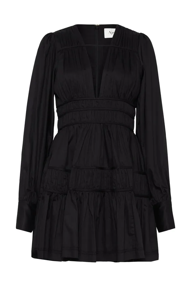 Aje Fallingwater Gathered Mini Dress Black Women Dresses