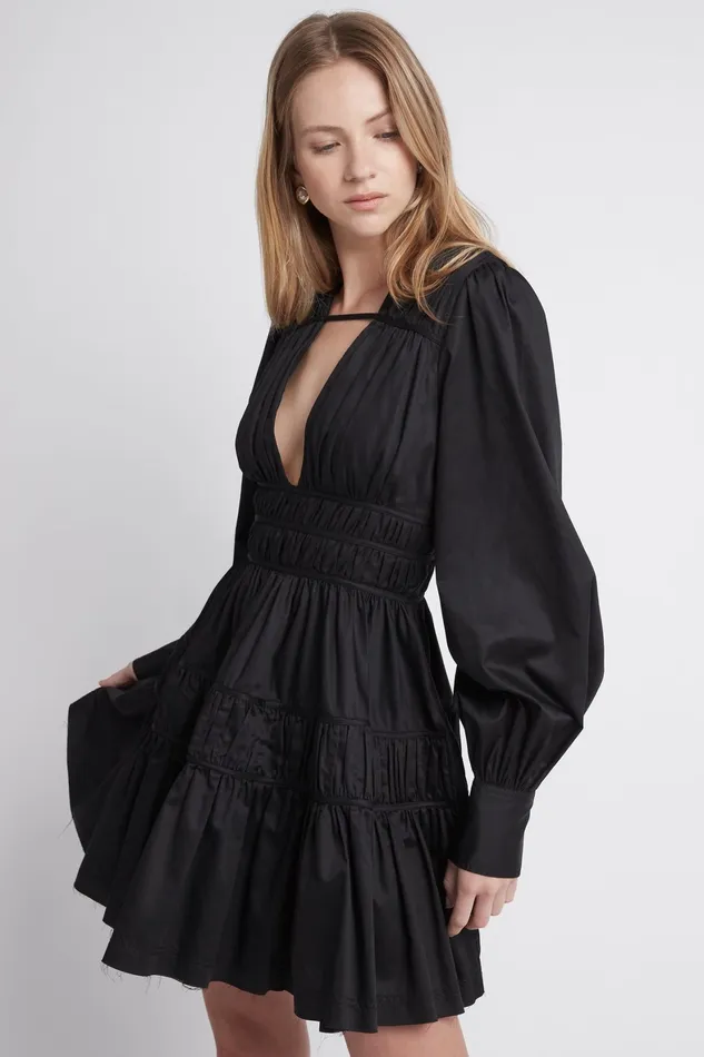 Aje Fallingwater Gathered Mini Dress Black Women Dresses