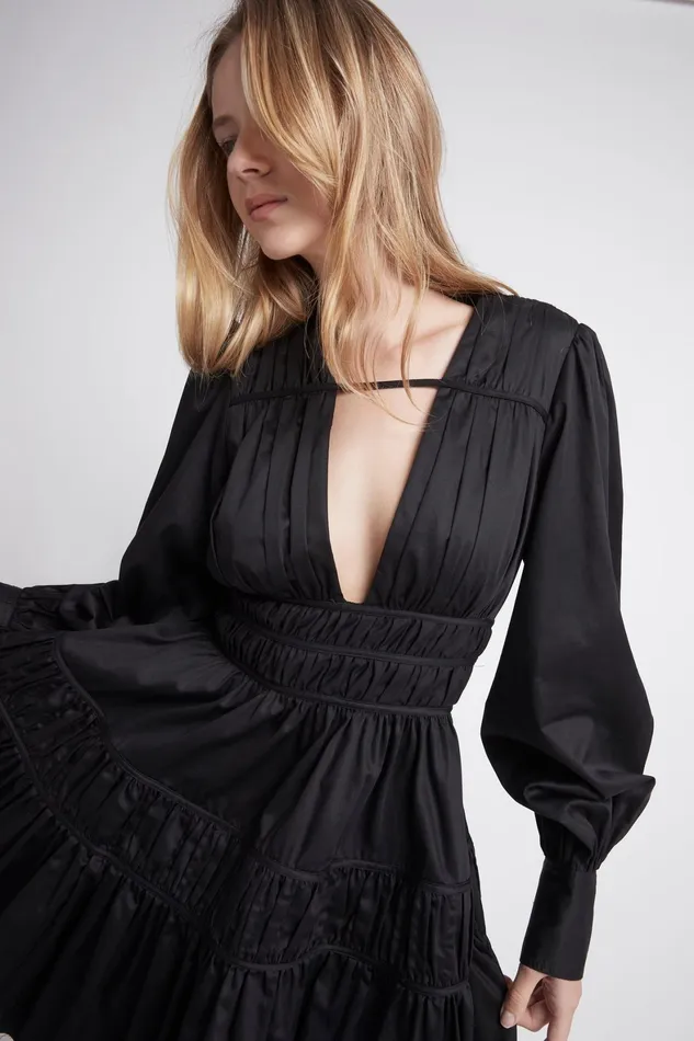 Aje Fallingwater Gathered Mini Dress Black Women Dresses