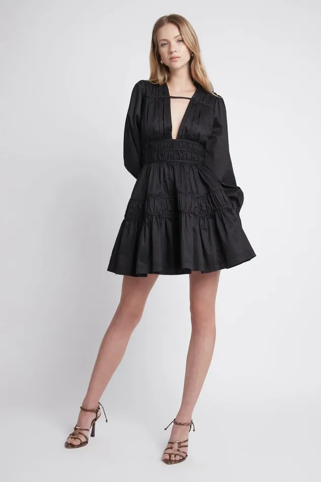 Aje Fallingwater Gathered Mini Dress Black Women Dresses
