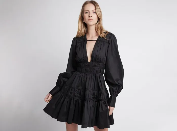 Aje Fallingwater Gathered Mini Dress Black Women Dresses