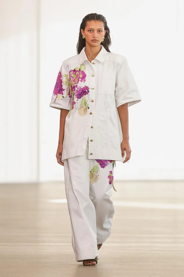Aje Flora Detail Denim Shirt White Women Denim