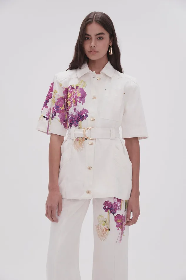 Aje Flora Detail Denim Shirt White Women Denim