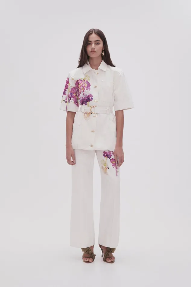 Aje Flora Detail Denim Shirt White Women Denim