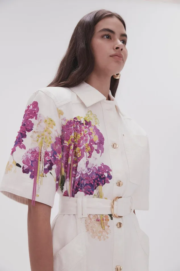 Aje Flora Detail Denim Shirt White Women Denim