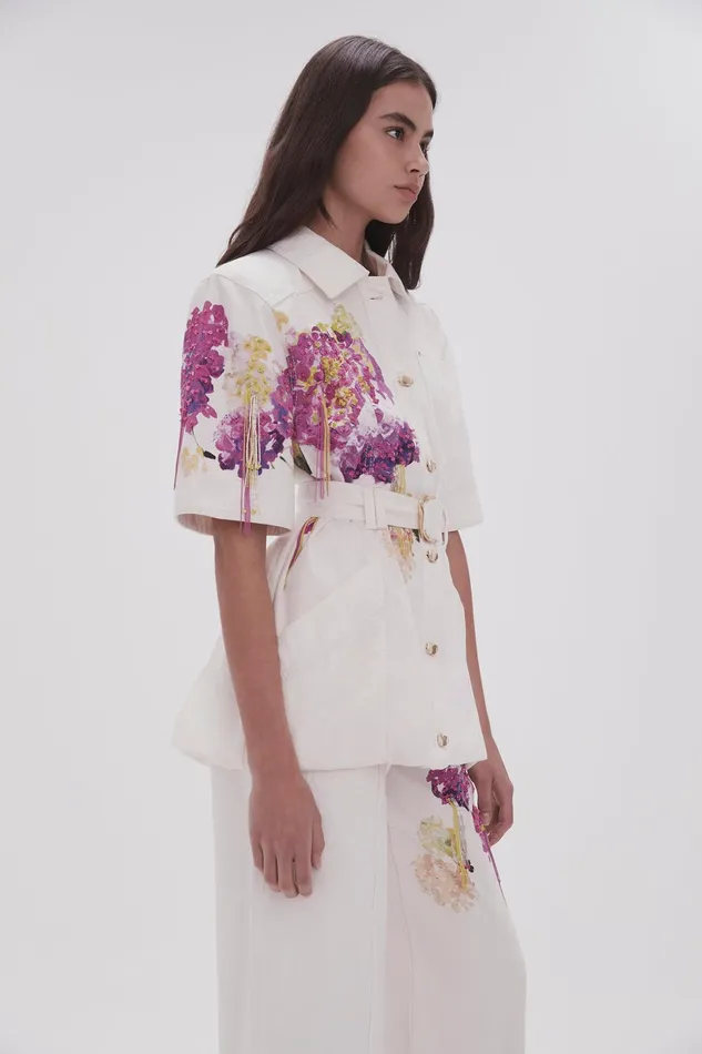 Aje Flora Detail Denim Shirt White Women Denim
